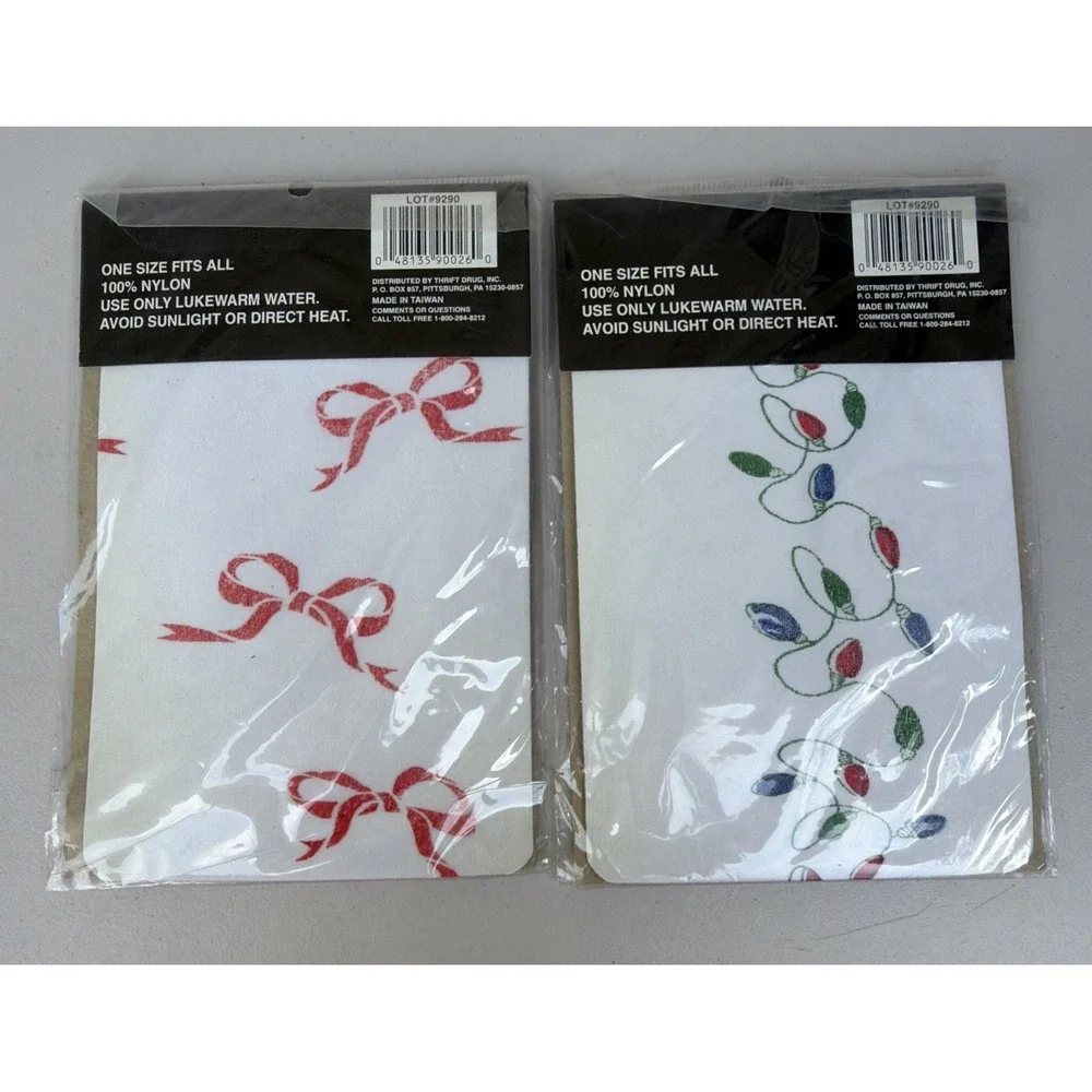 Vintage Holiday Pantyhose Lot of 2 Christmas Bows Lights Nylon OSFA NOS